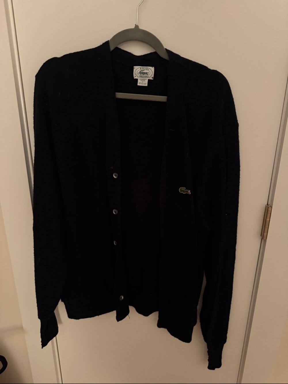 Vintage Izod Lacoste Men's Navy Button-Up V-Neck Cardigan